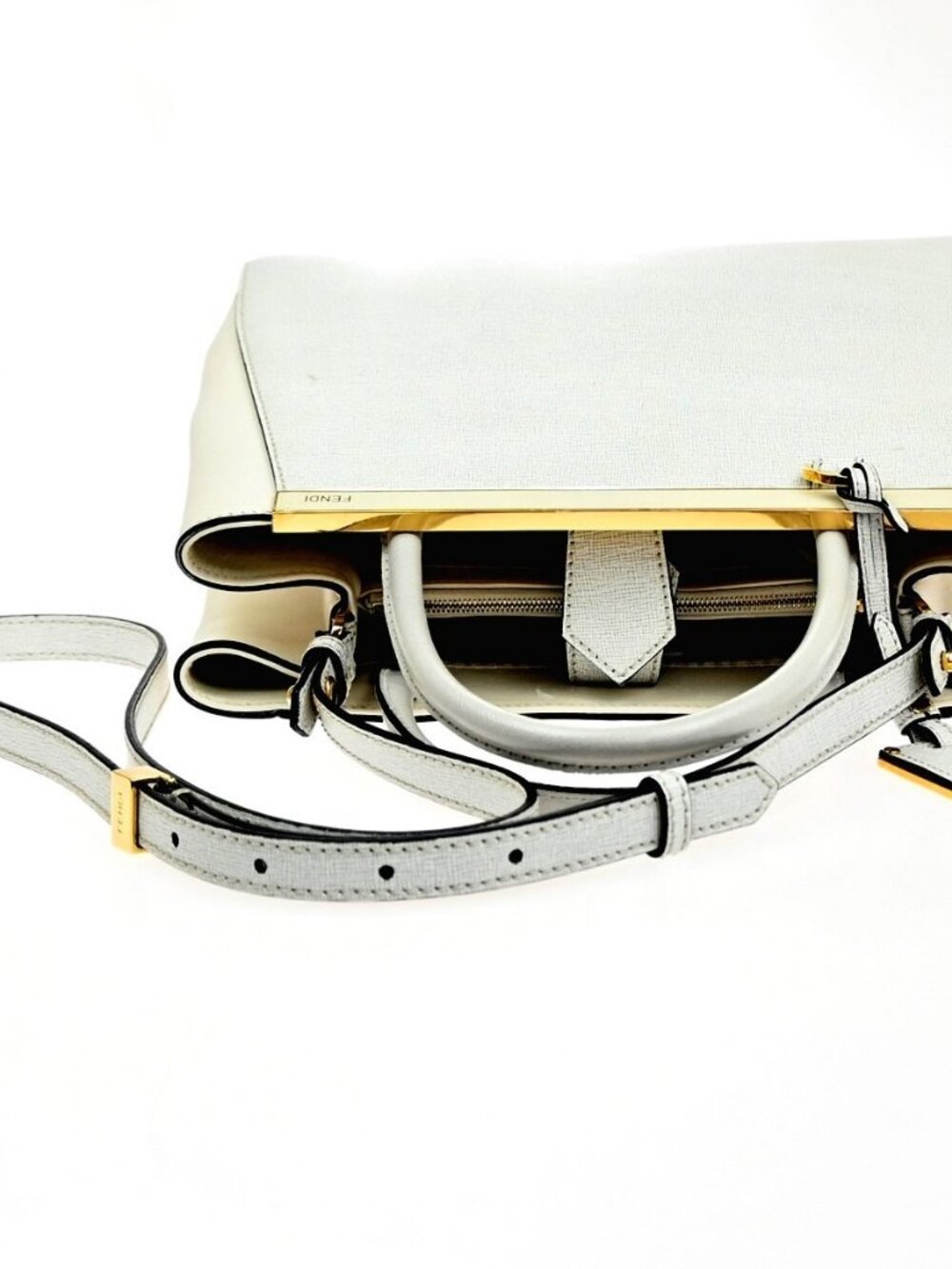 FENDI Logo 2Jours 2Way Shoulder Hand Bag Leather Charm White GHW Italy 70YH941 - Picture 6 of 15